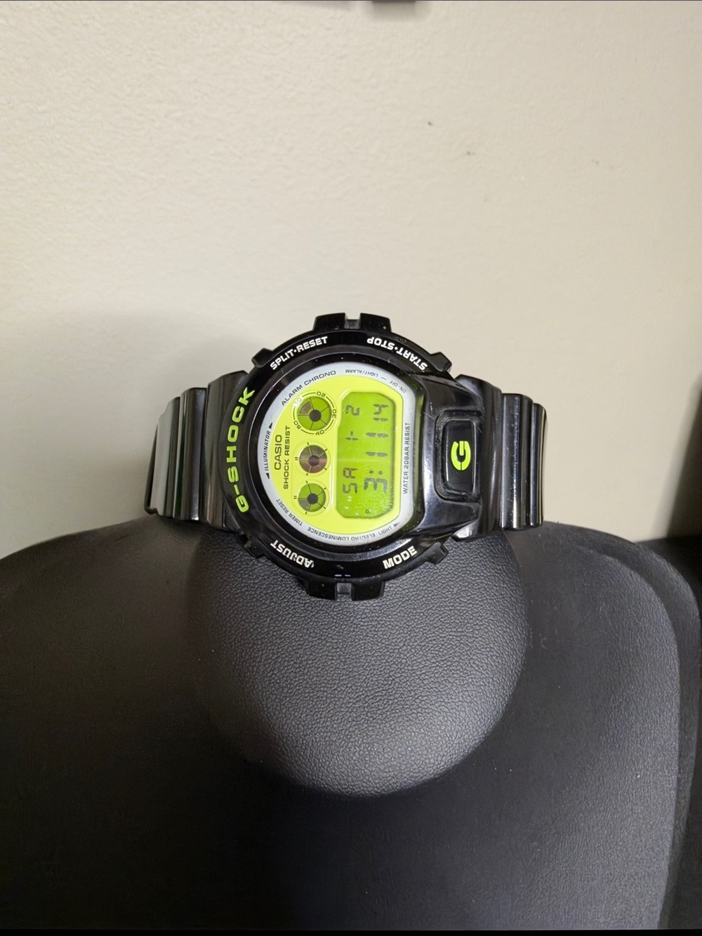 G-Shock Casio Shock Resistant Black Watch Neon Green Digital Display WORKING